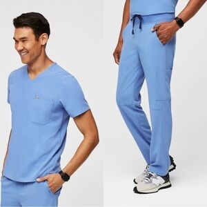 Figs TALL FULL SET Ceil Blue Leon Three-Pocket Scrub Top Axim Cargo Pants Small